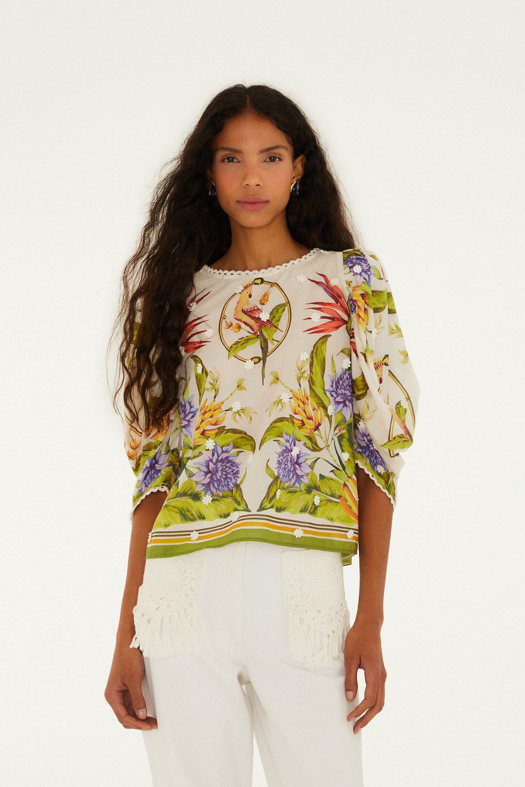 Sand Tropical Scarf Blouse, TROPICAL SCARF SAND