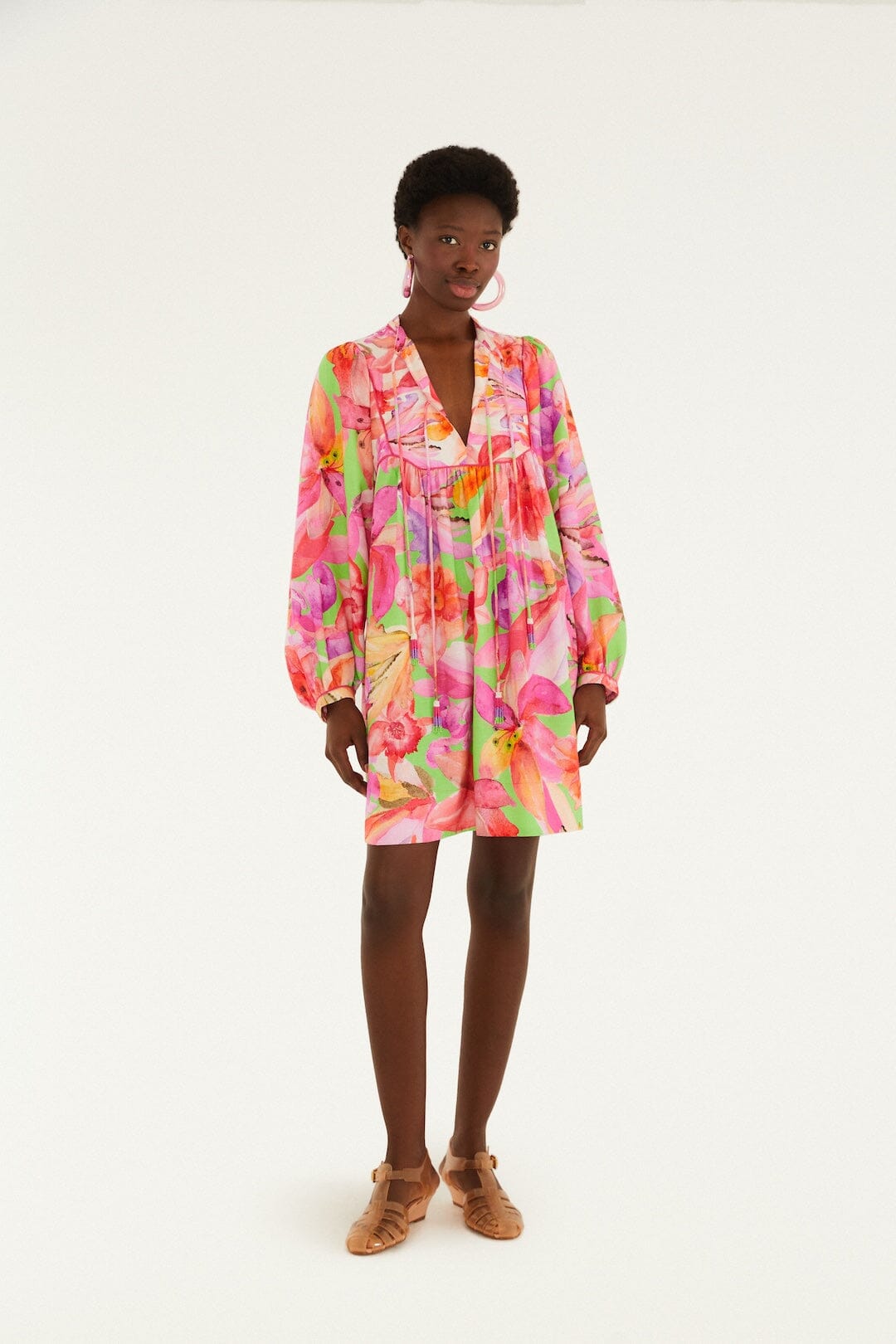Multicolor Artsy Flora Lenzing Ecovero Euroflax Mini Dress, ARTSY FLORA GREEN