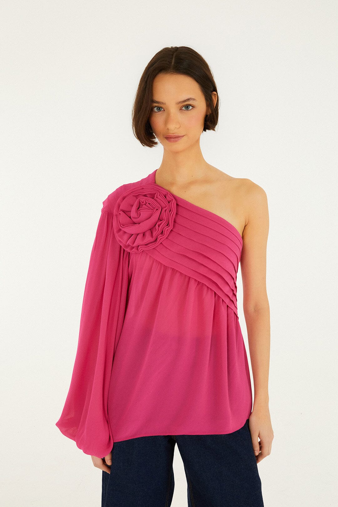 Pink d Rose One-Shoulder Blouse, PINK
