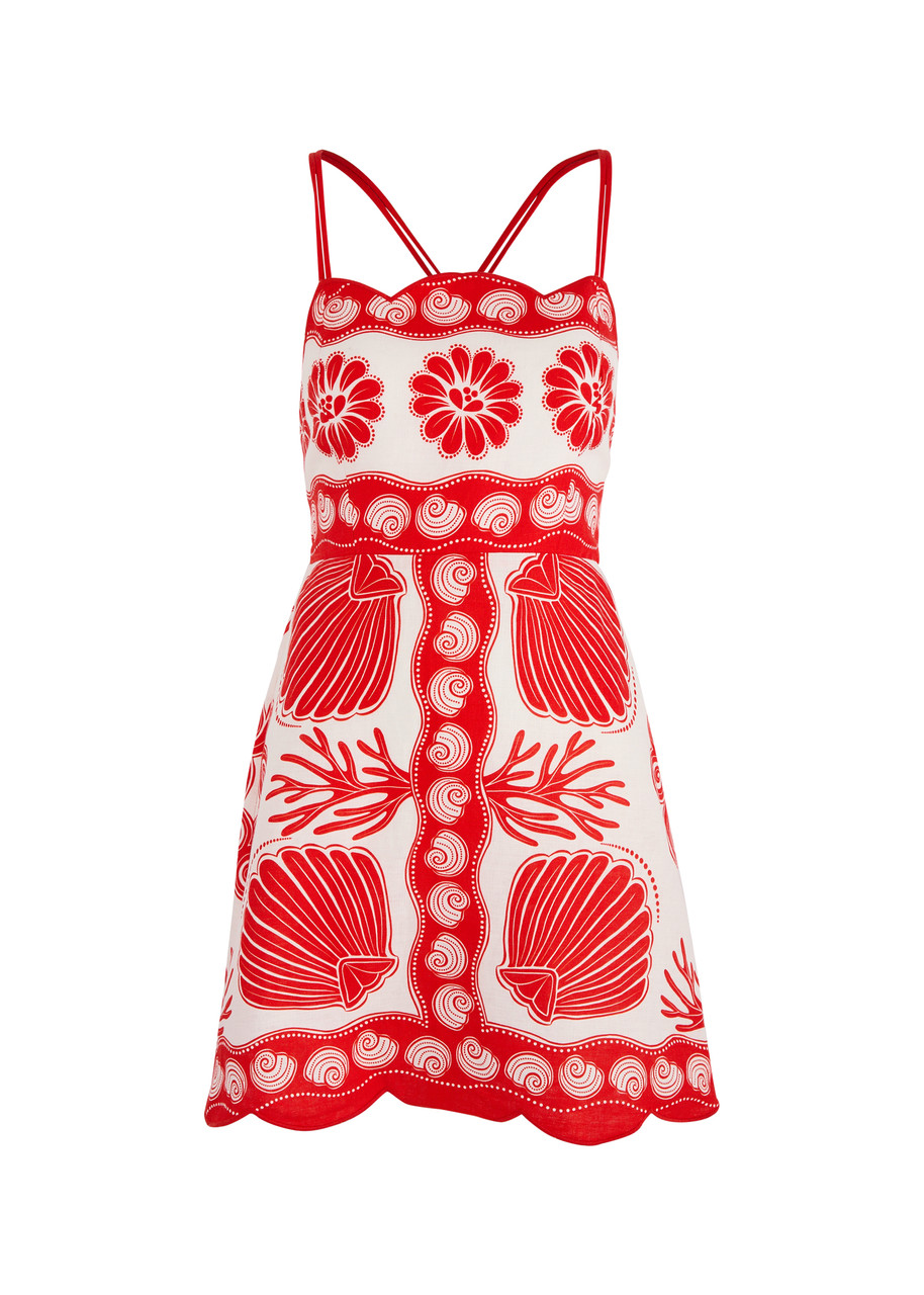 Farm Rio Ainika Printed Linen Mini Dress - Red - S - S