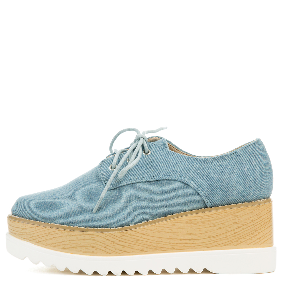 Women Cape Robbin Fara- Blue Platform Dress Shoe Denim Sneakers Denim