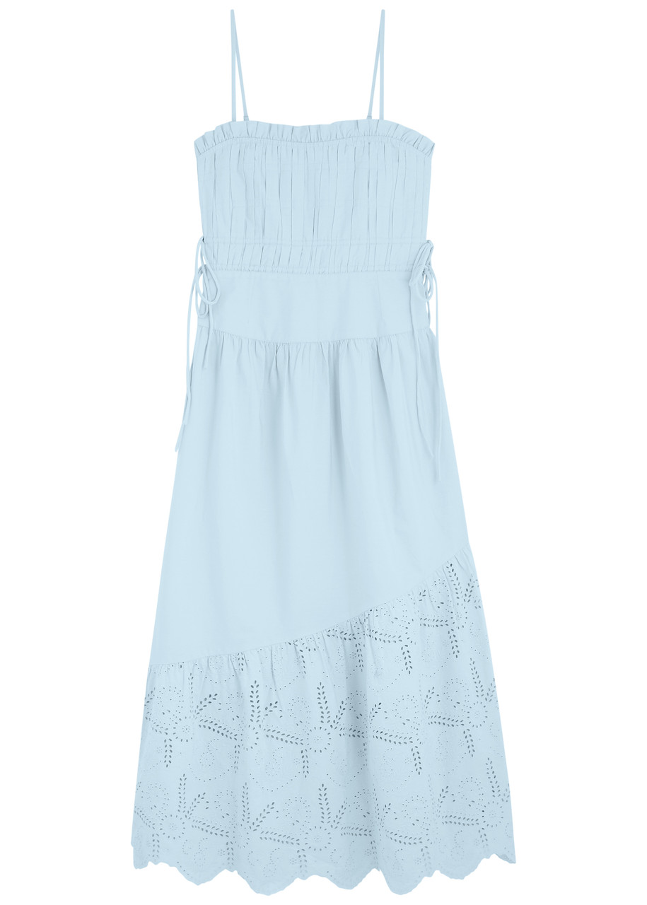 Damson Madder Kelia Pleated Cotton Midi Dress - Blue - L