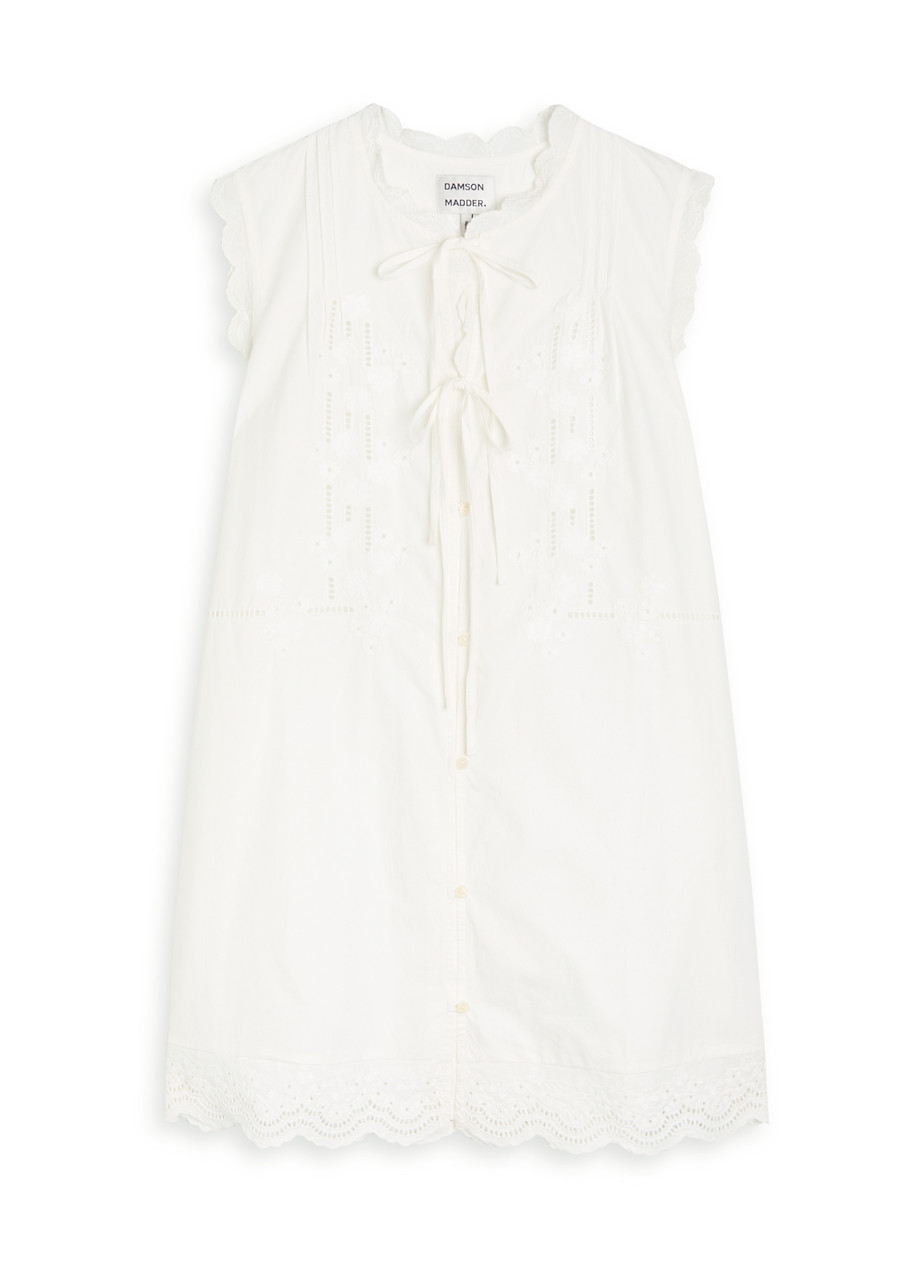 Damson Madder Blondey Embroidered Cotton Mini Dress - Off White - S