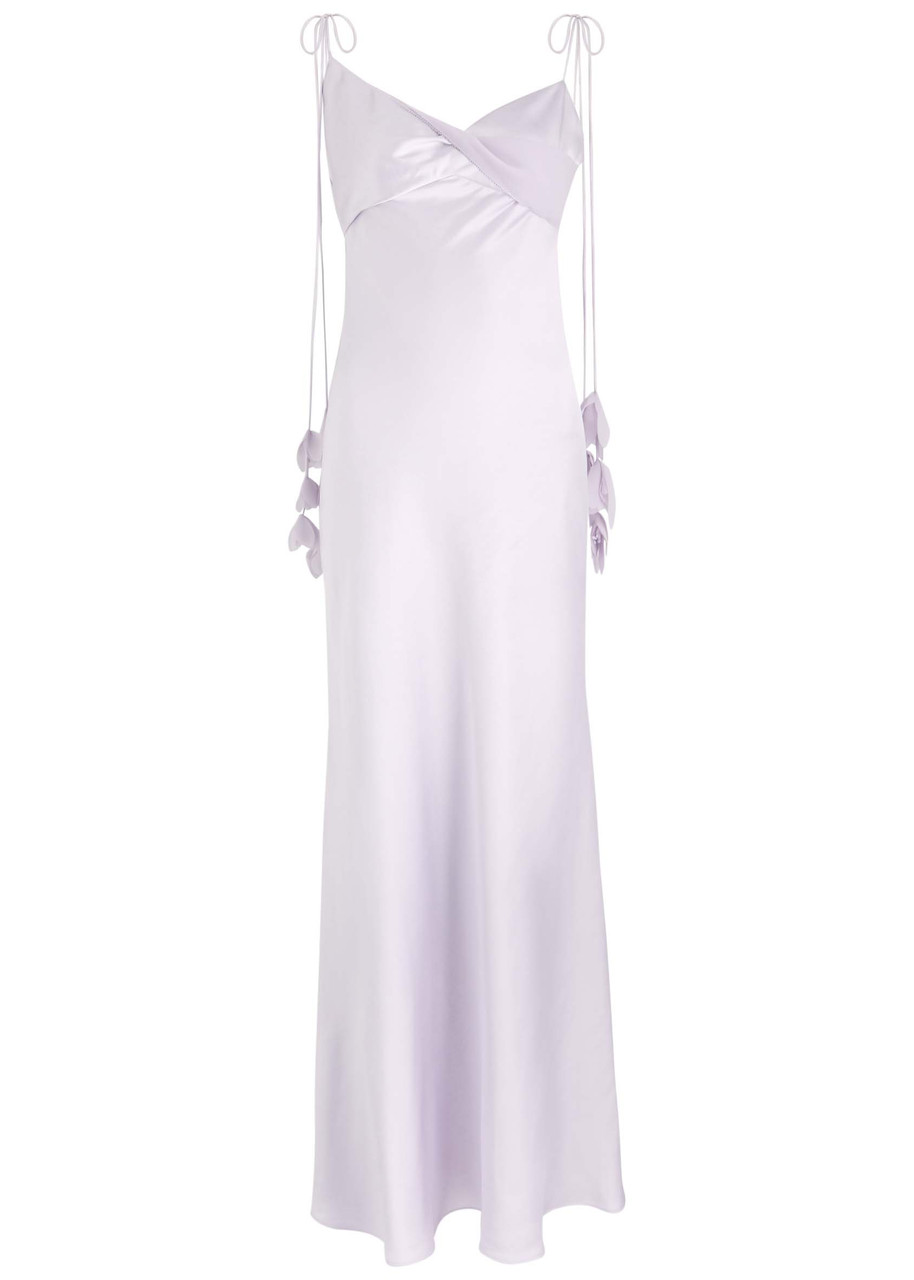 Self-portrait Floral-embellished Satin Maxi Slip Dress - Lilac - L