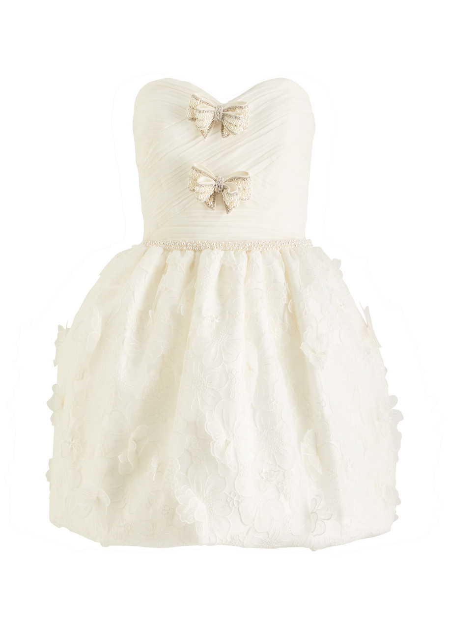 Self-portrait Embellished Organza Mini Dress - White - S
