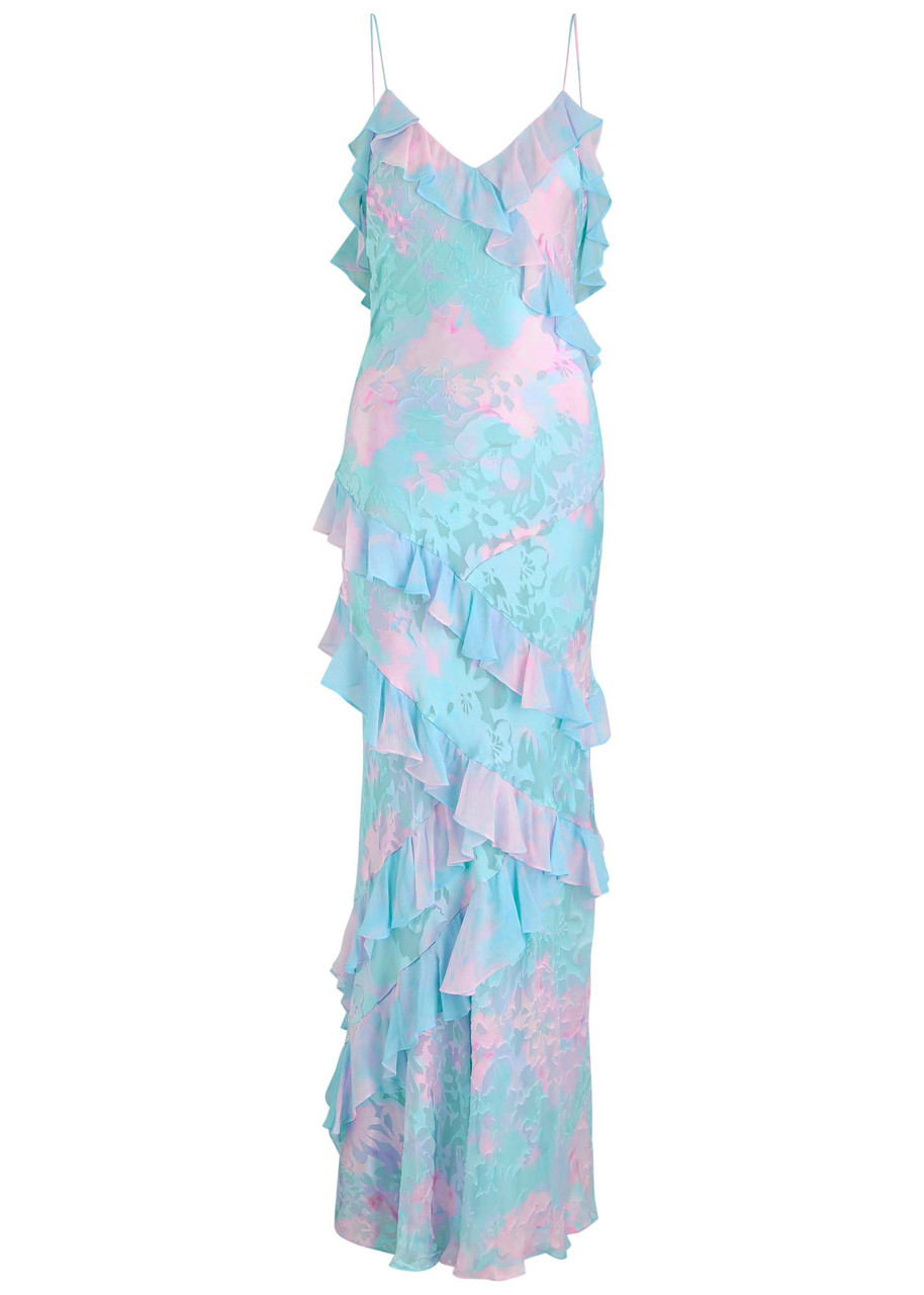 Loveshackfancy Rialto Floral Satin-devor Maxi Dress - Blue - S