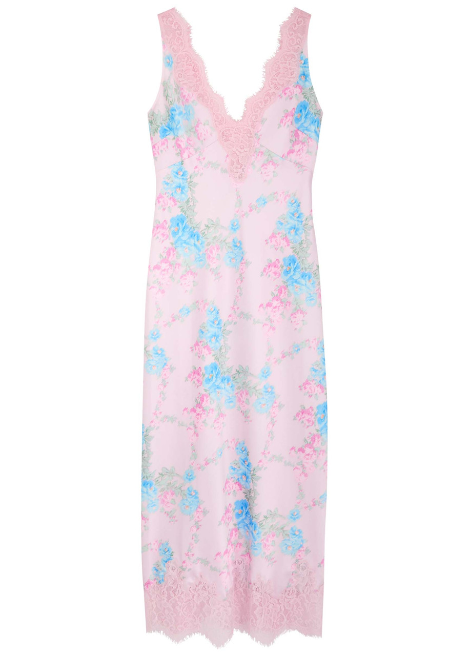 Loveshackfancy Floral Printed Satin Maxi Dress - Pink