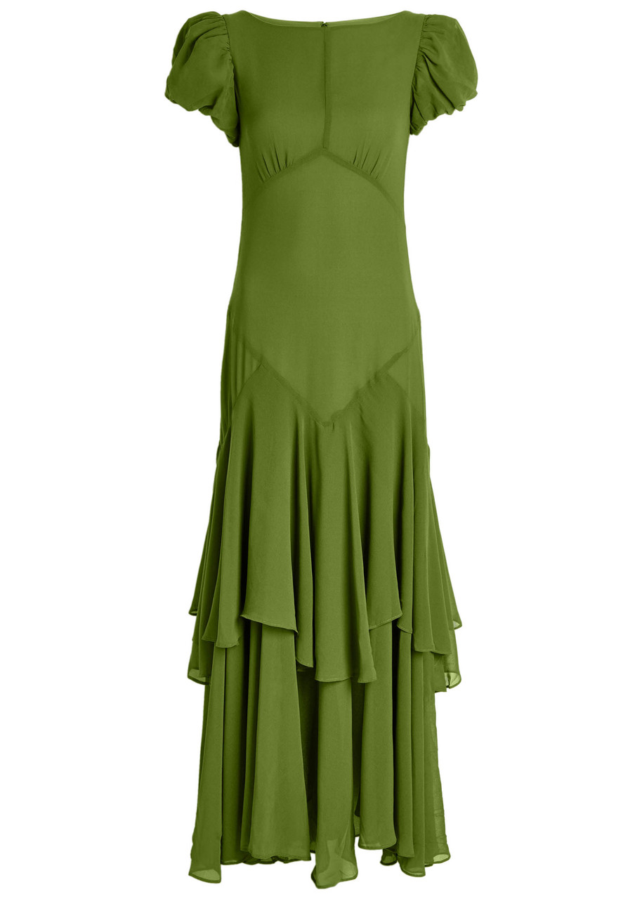 DE LA Vali Anetta Chiffon Maxi Dress - Dark Green - M