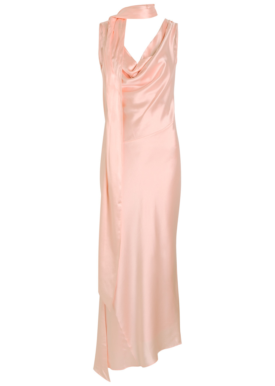DE LA Vali Thebe Scarf-effect Draped Silk-satin Midi Slip Dress - Light Pink - M