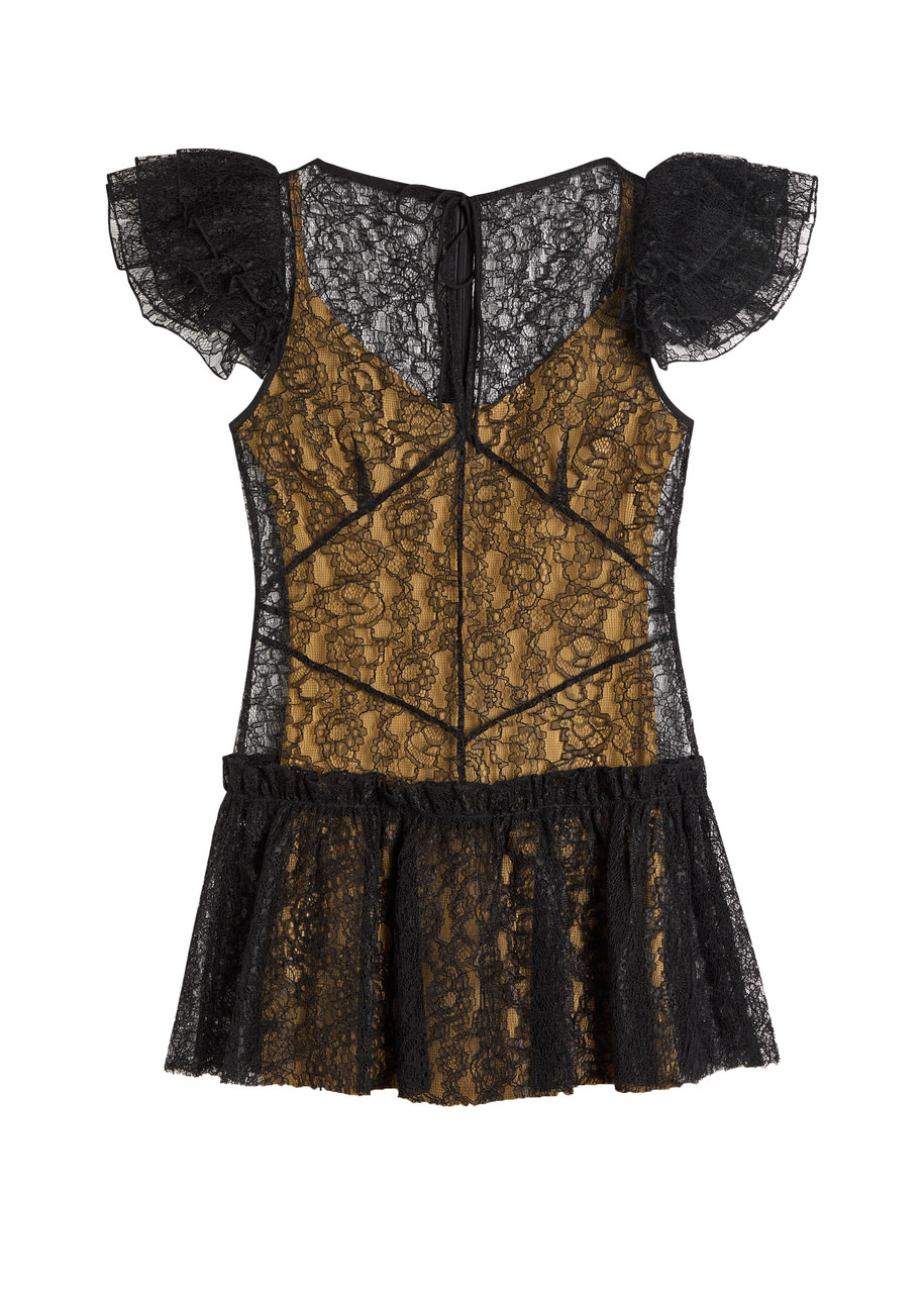 DE LA Vali Nephele Ruffled Lace Mini Dress - Black -