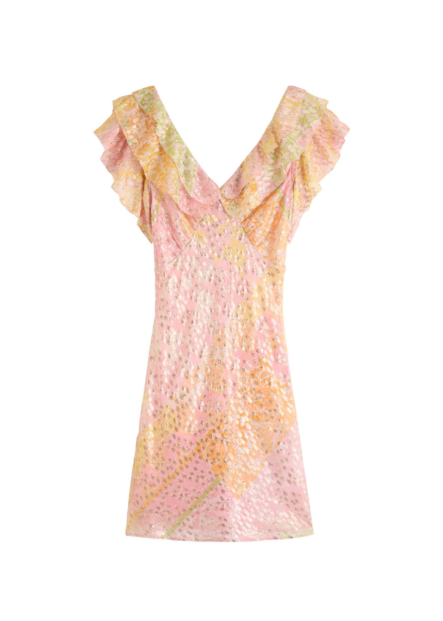 Never Fully Dressed Tilda Printed Chiffon Mini Dress - Pink - M
