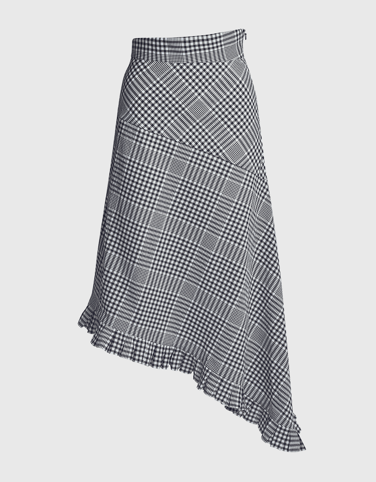 TEIJA Clarendon Plaid Asymmetric Ruffled Midi Skirt -