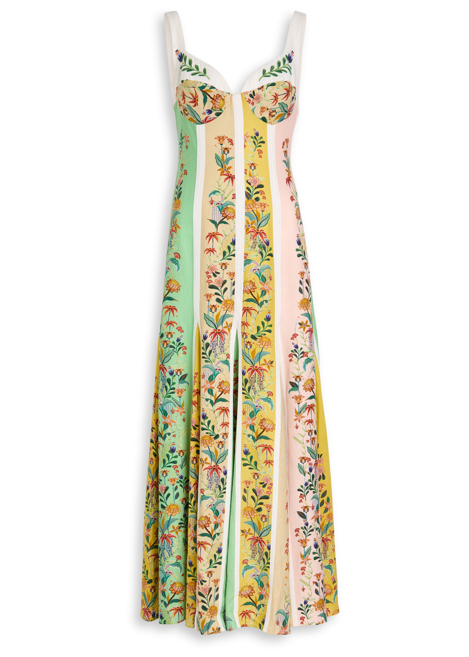 Farm Rio Striped Linen-blend Maxi Dress - Multicoloured - M M