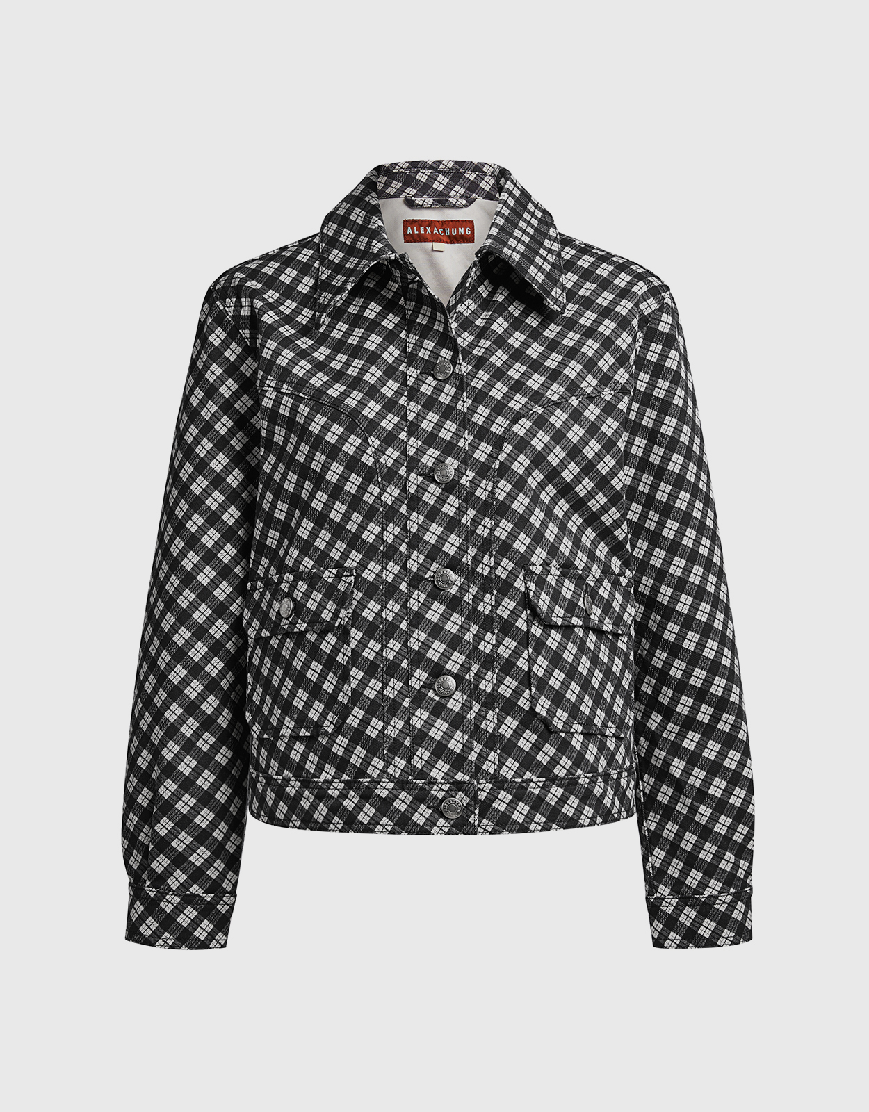 Alexa Chung Plaid Cropped Denim Jacket -