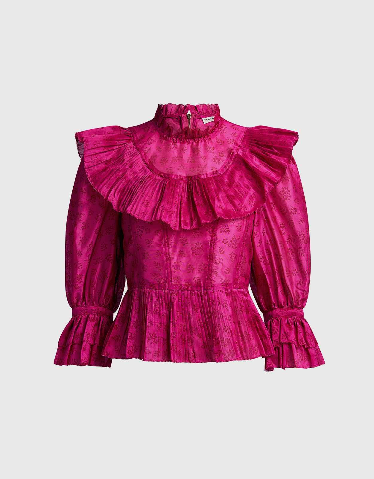 Ulla Johnson Edna Floral Pleated High Neck Blouse -