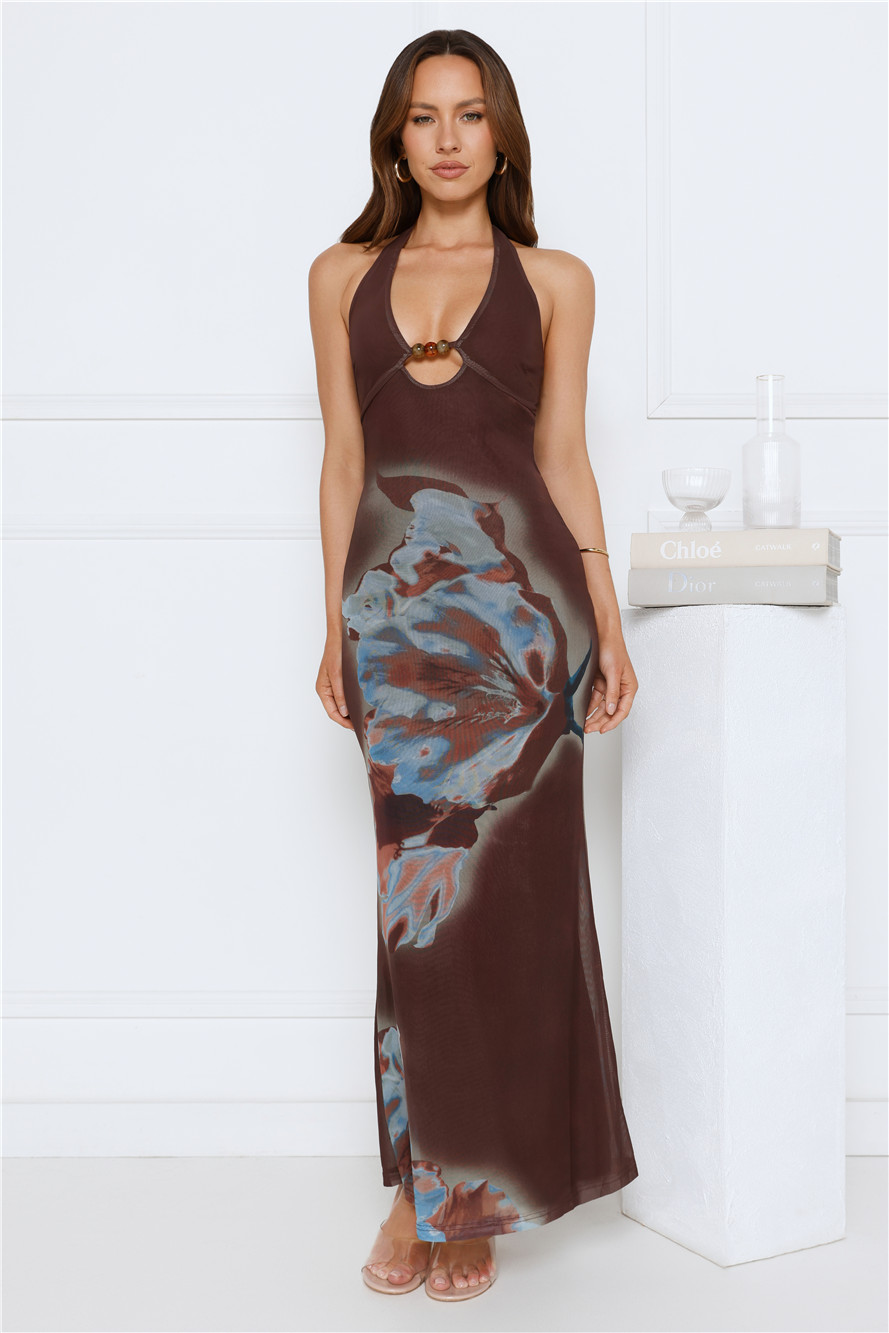 Vivi Halter Mesh Maxi Dress Brown
