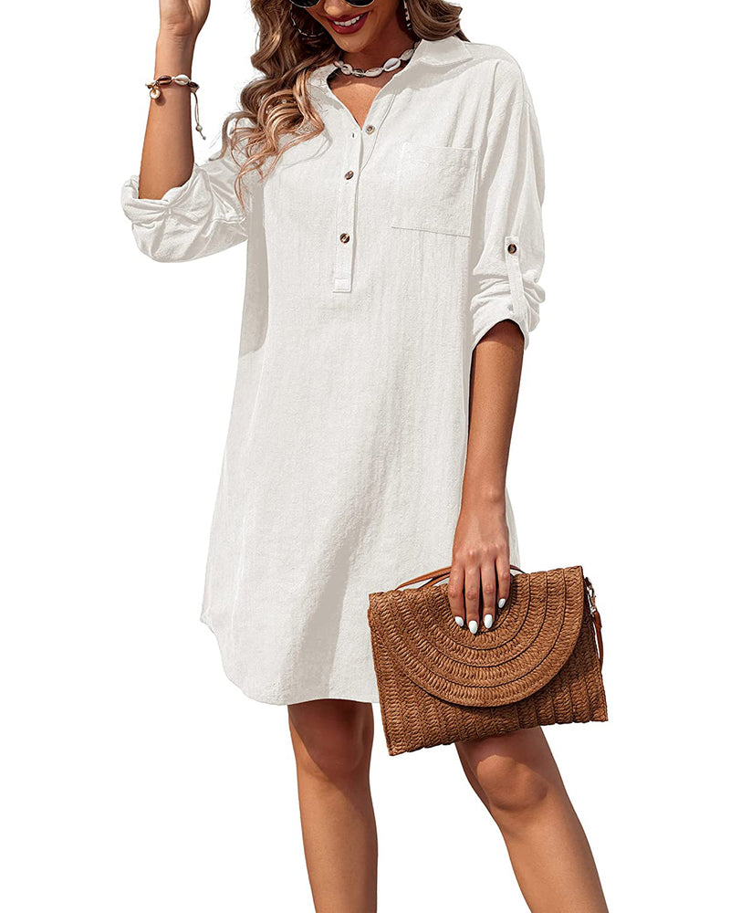 Zeagoo Women's Cotton Shirt Dress - A-white