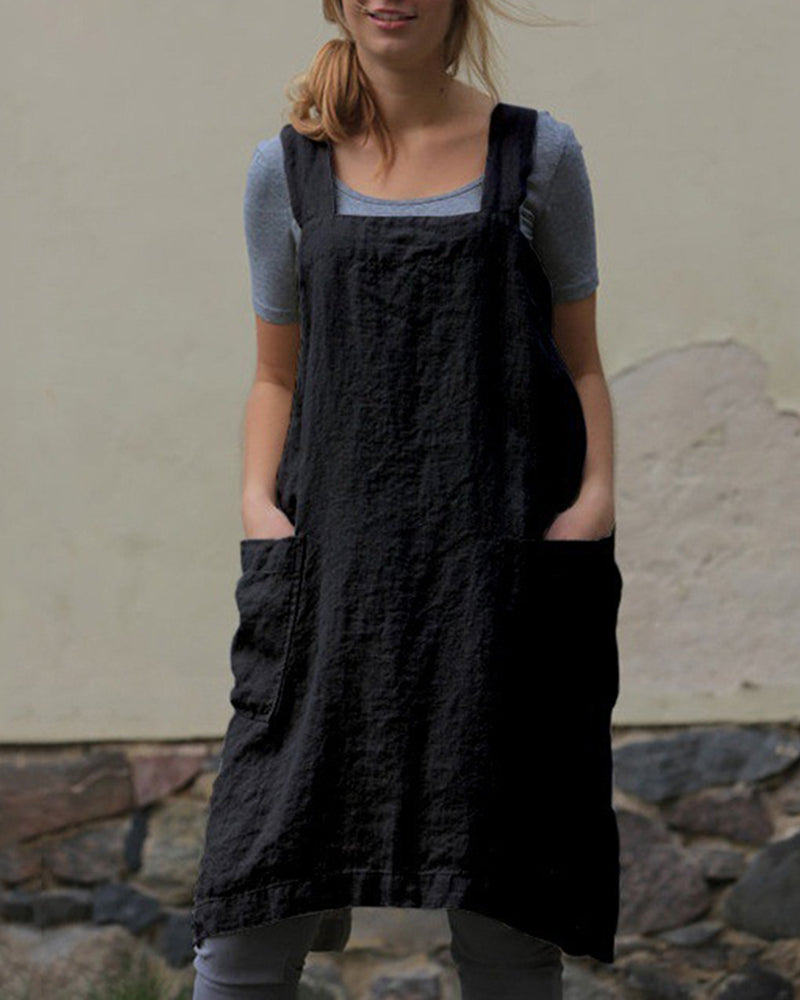 Zeagoo Women's Cross Back Apron with Pockets Pinafore Dress - Black