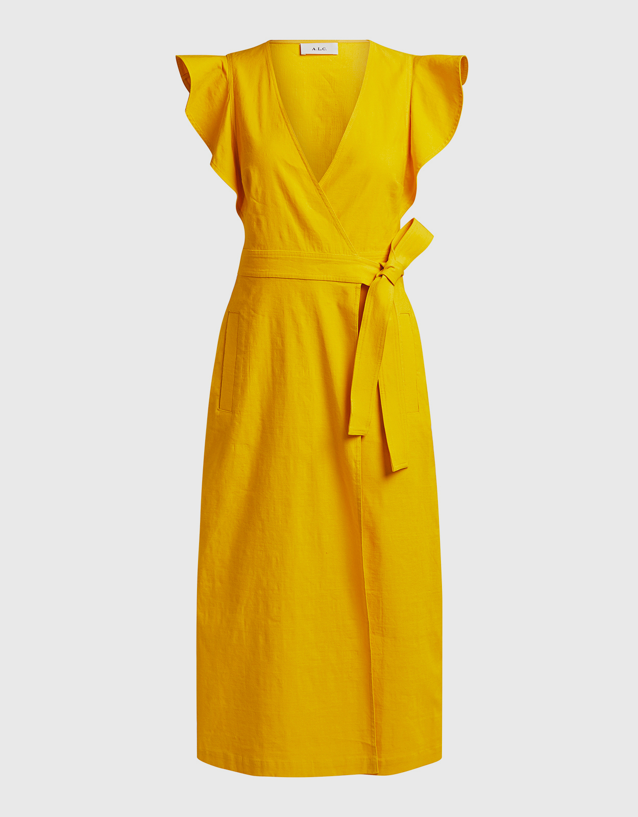 A.L.C. Walker Ruffled Shoulder Midi Wrapped Dress -
