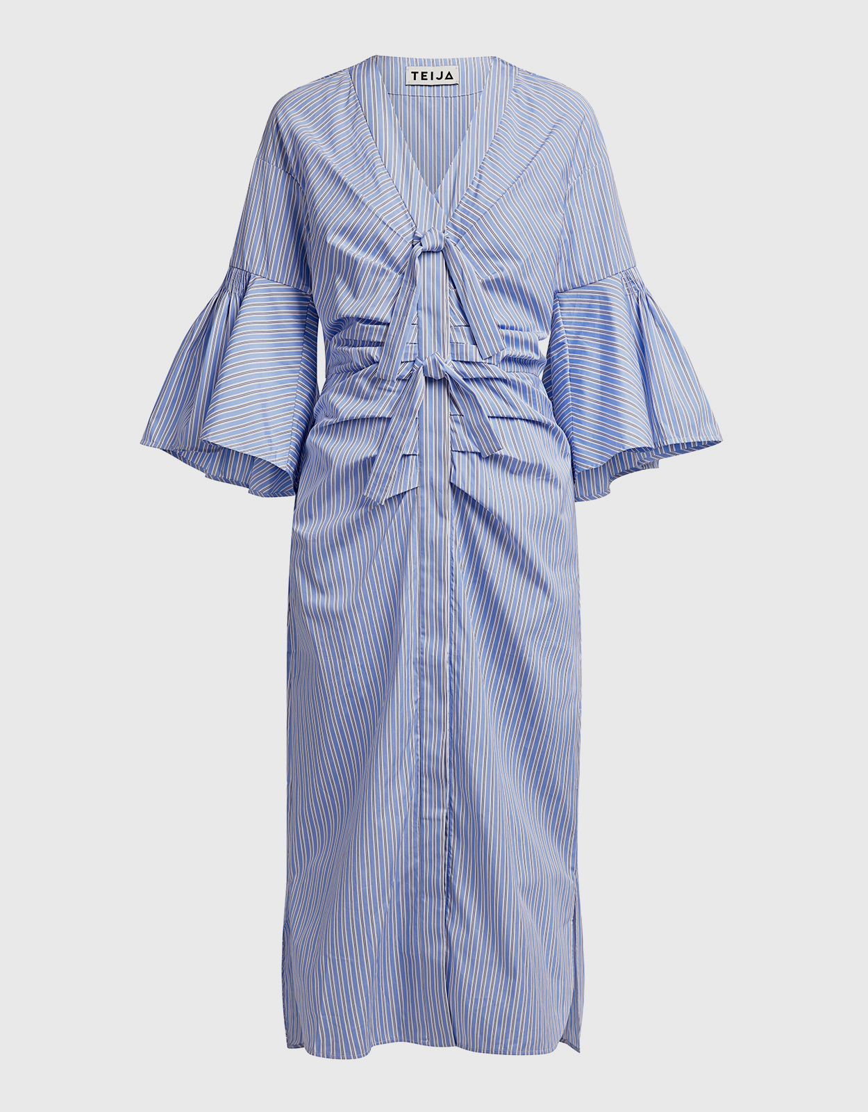 TEIJA Mekko V-neck Ruched Front Flared Sleeve Shirt Dress -