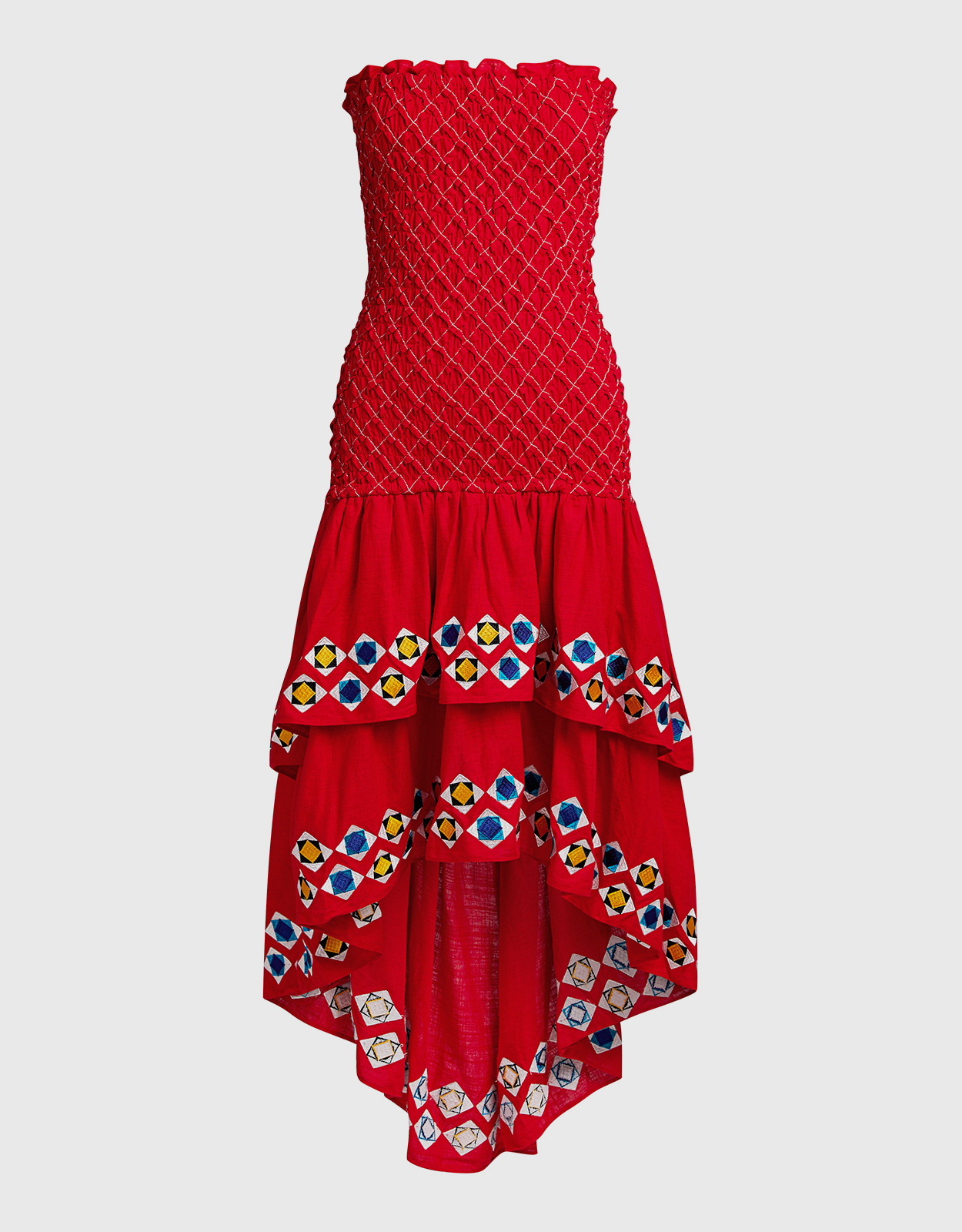 Alexis Revada Geometric Embroidered Tiered Knee Length Dress