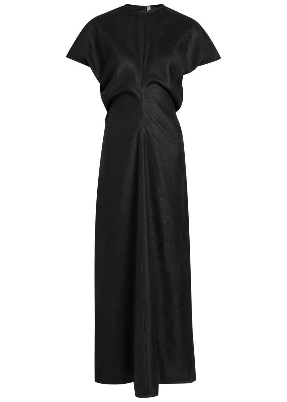 Toteme Slouched Waist Woven Midi Dress - Black - S