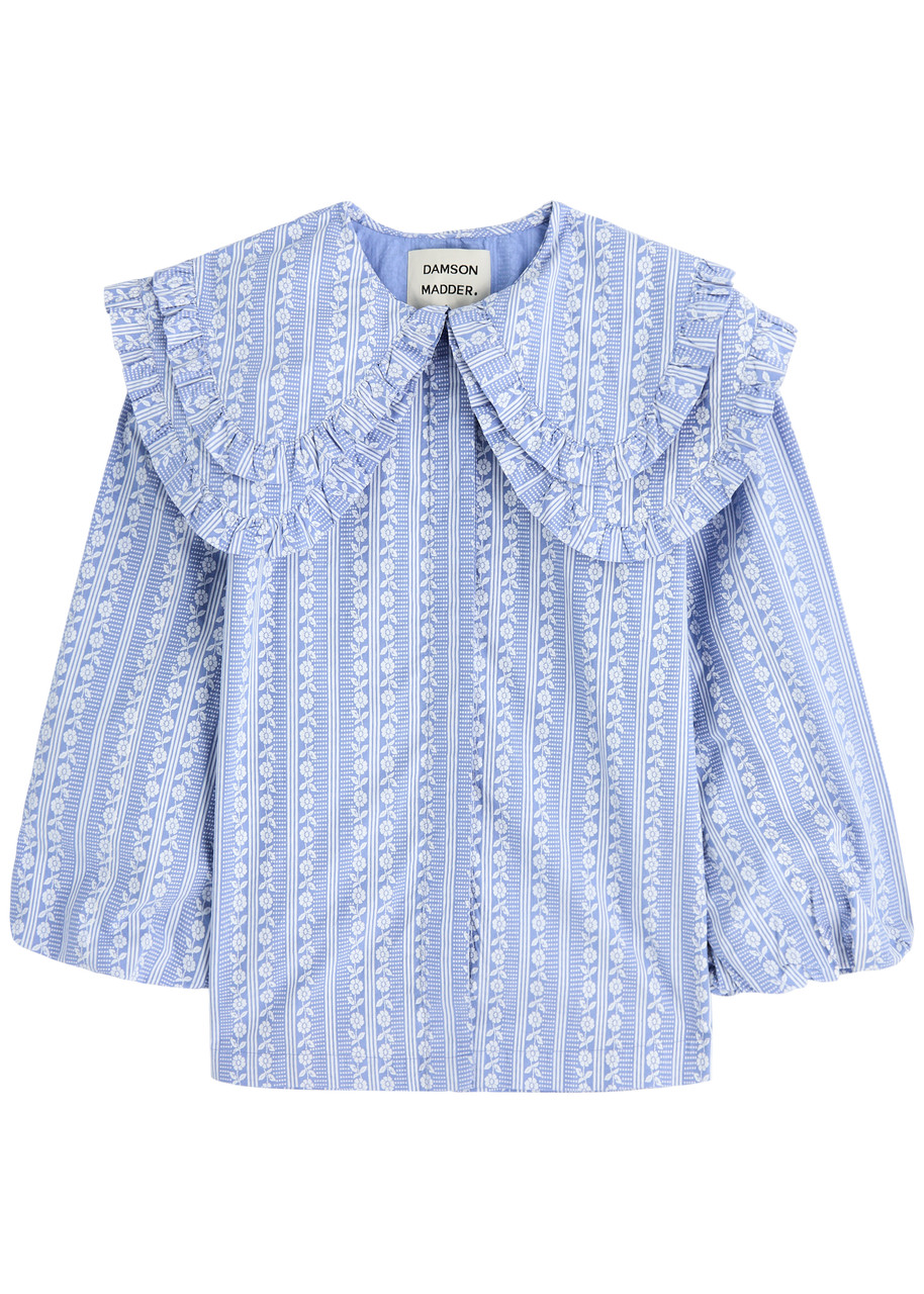 Damson Madder Lois Printed Cotton-poplin Blouse - Light Blue -