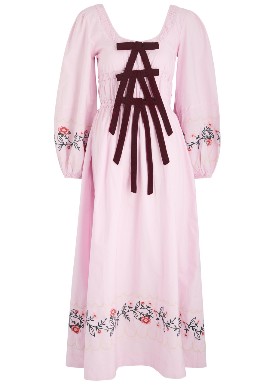 Damson Madder Dakota Floral-embroidered Cotton Midi Dress - Pink - M