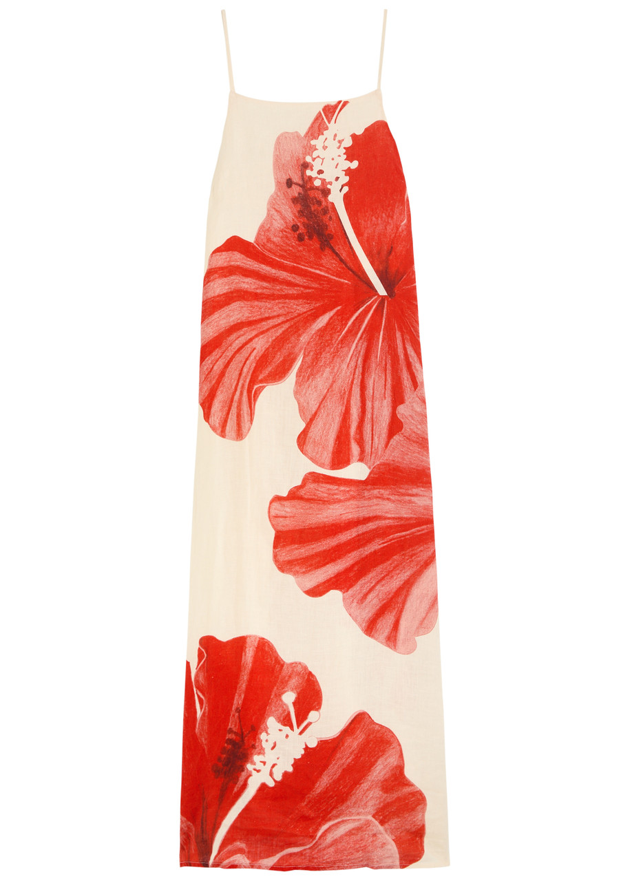 Desmond & Dempsey Floral-printed Linen Night Dress - Red - L L