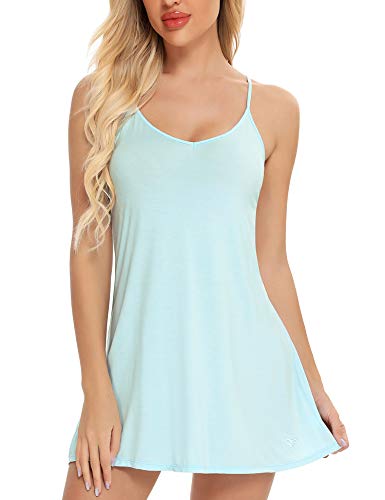 RSLOVE Sleepwear for Women Lingerie Sexy Chemises Nightgown V-Neck Full Slip Dress - Light Blue Large
