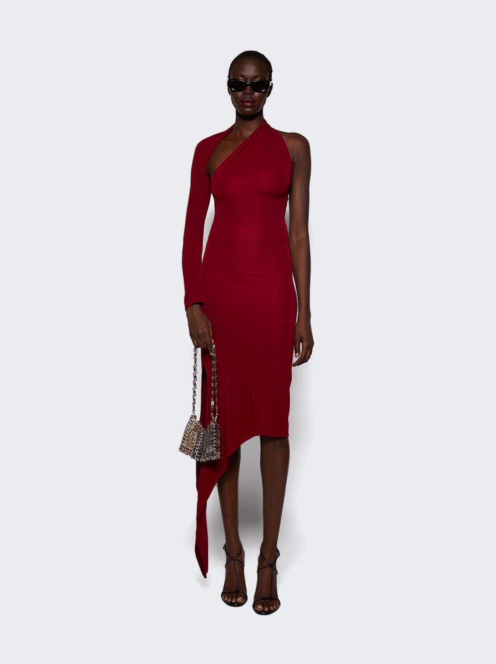 One Shoulder Crepe Dress Grenat