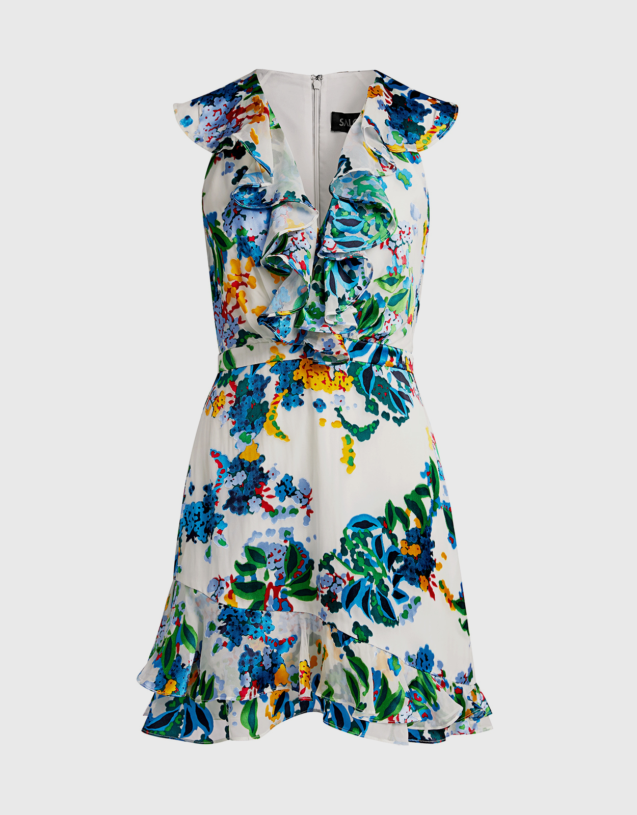 Saloni Cece Ruffled Floral Silk Chiffon Mini Dress -