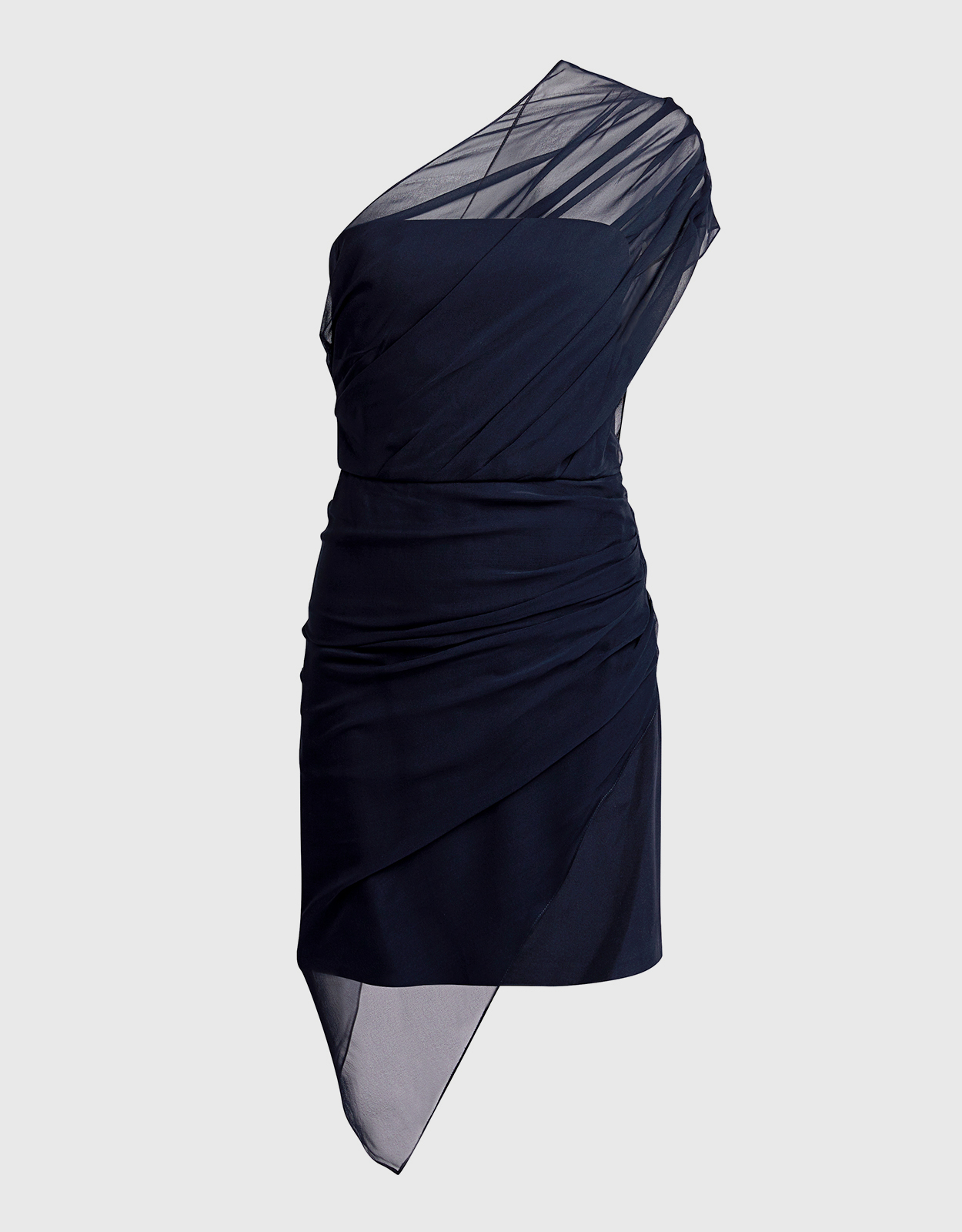 Cushnie Draped Chiffon Overlay One-shoulder Mini Dress -