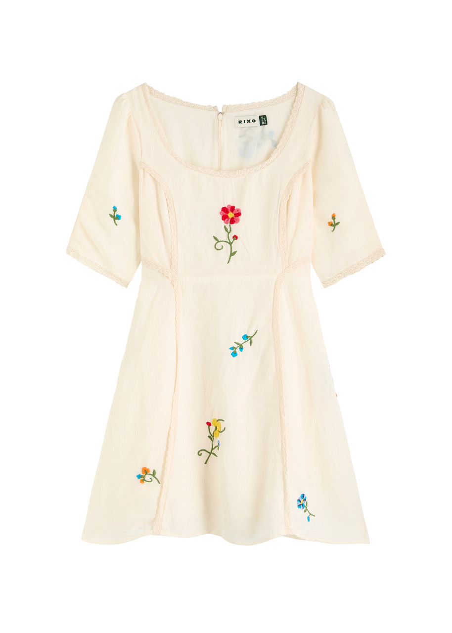 Rixo Marne Floral-embroidered Woven Mini Dress - Cream - S