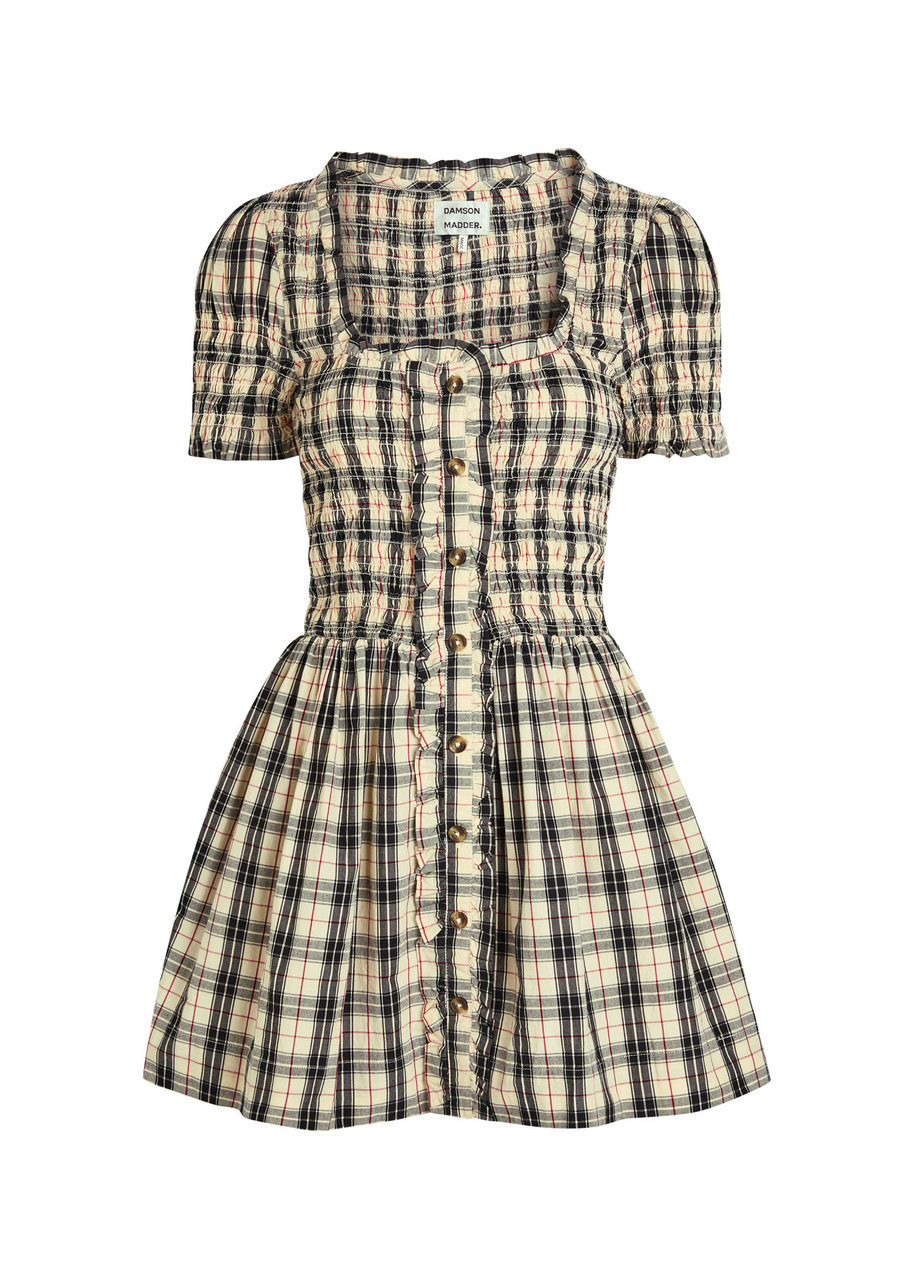 Damson Madder Mansi Plaid Cotton Mini Dress - Yellow - S