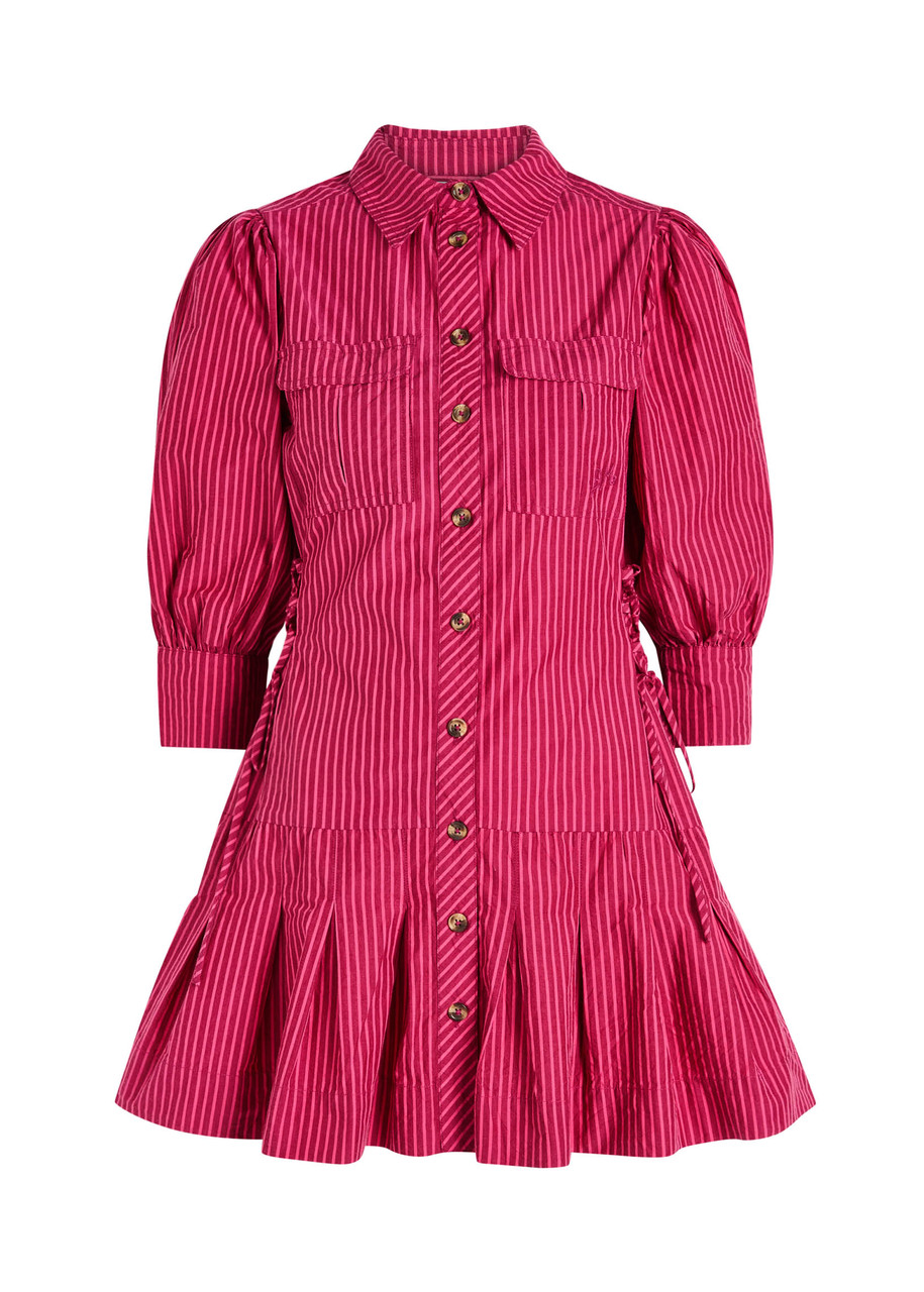 Damson Madder Maisie Striped Cotton Mini Shirt Dress - Red -