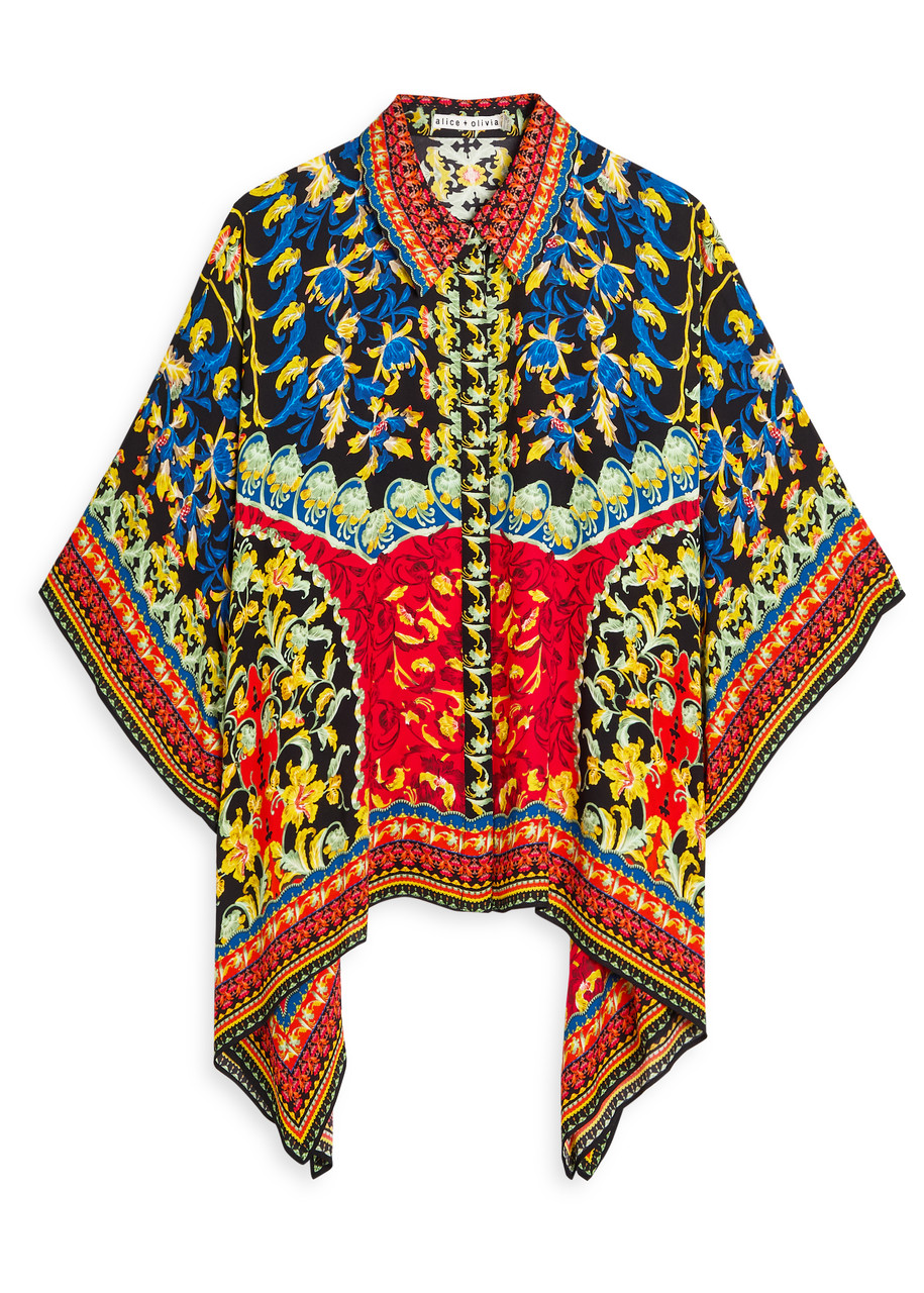 Alice + Olivia Deanne Printed Satin Blouse - Red