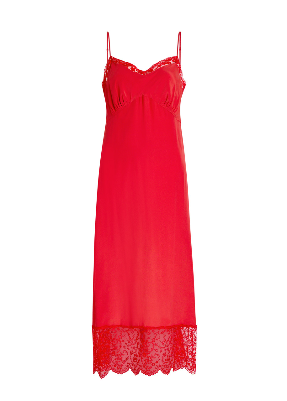 Simone Rocha Lace-trim Crepe de Chine Midi Slip Dress - Red -