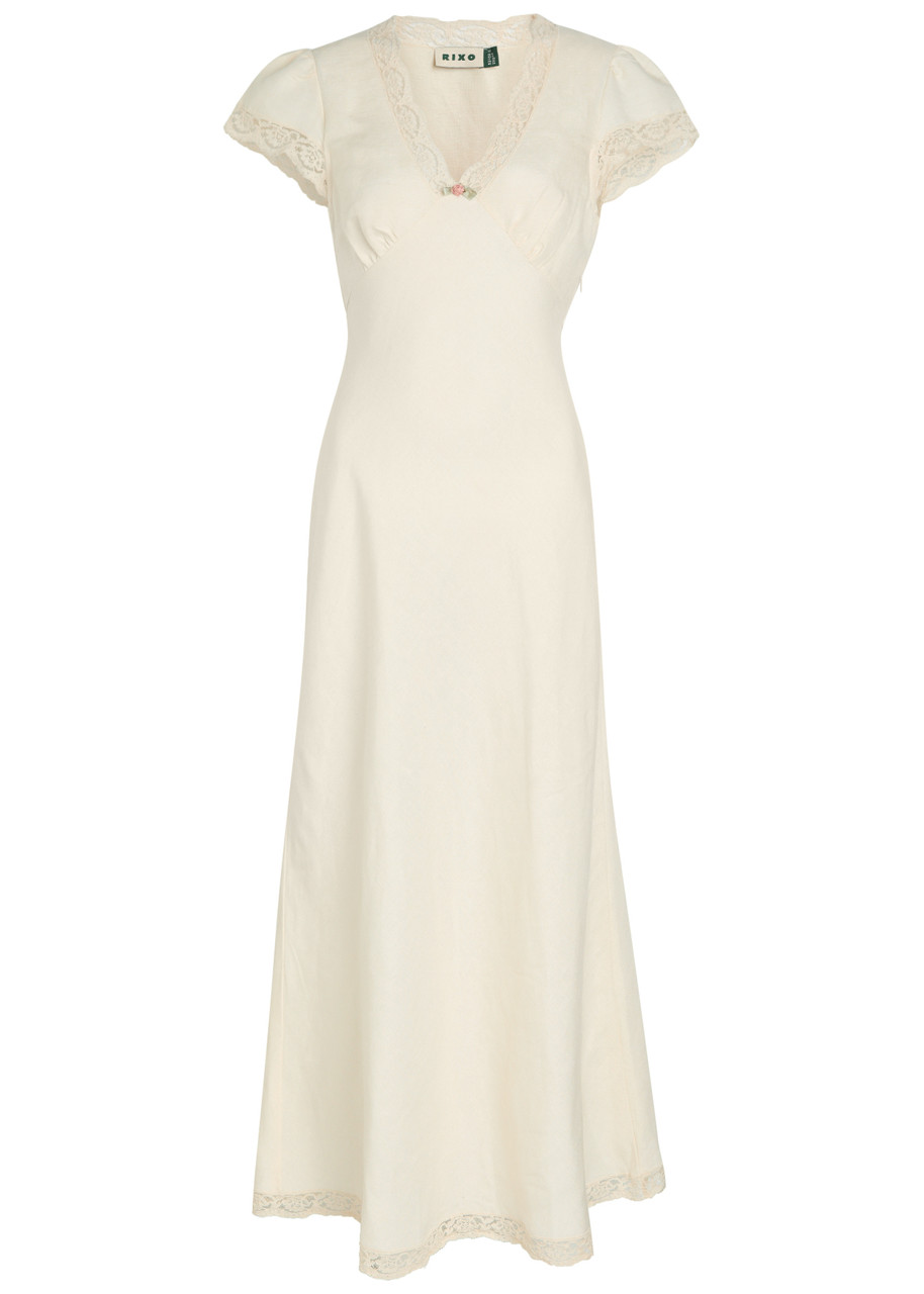 Rixo Clarice Lace-embellished Linen-blend Maxi Dress - Cream - S