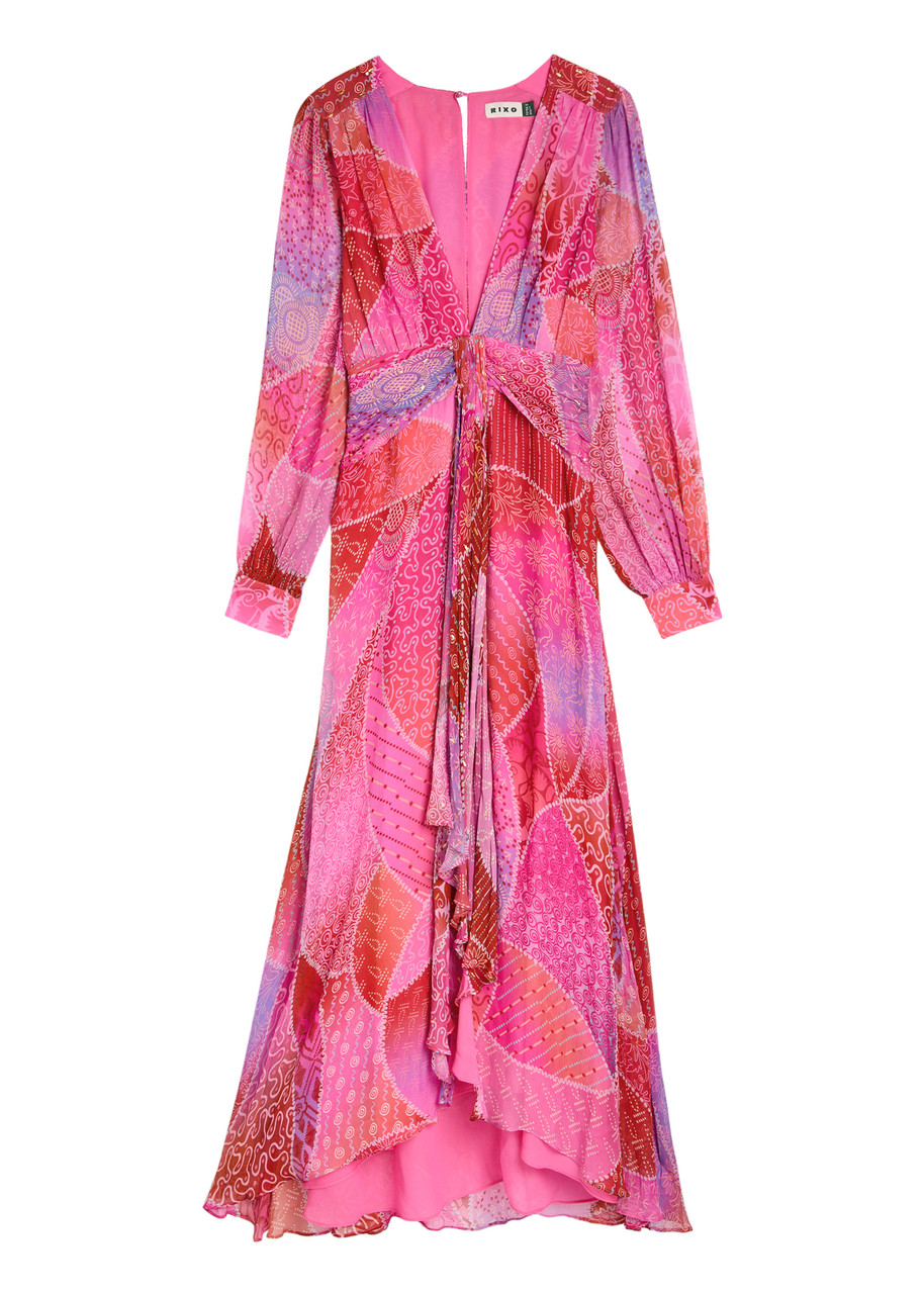 Rixo Meera Patterned Silk-chiffon Midi Dress - Pink -