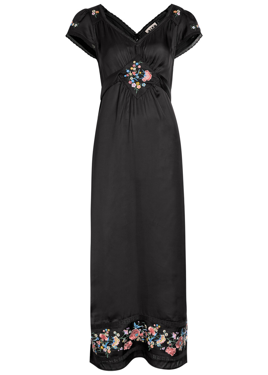 Rixo Carey Embroidered Satin Midi Dress - Blue -