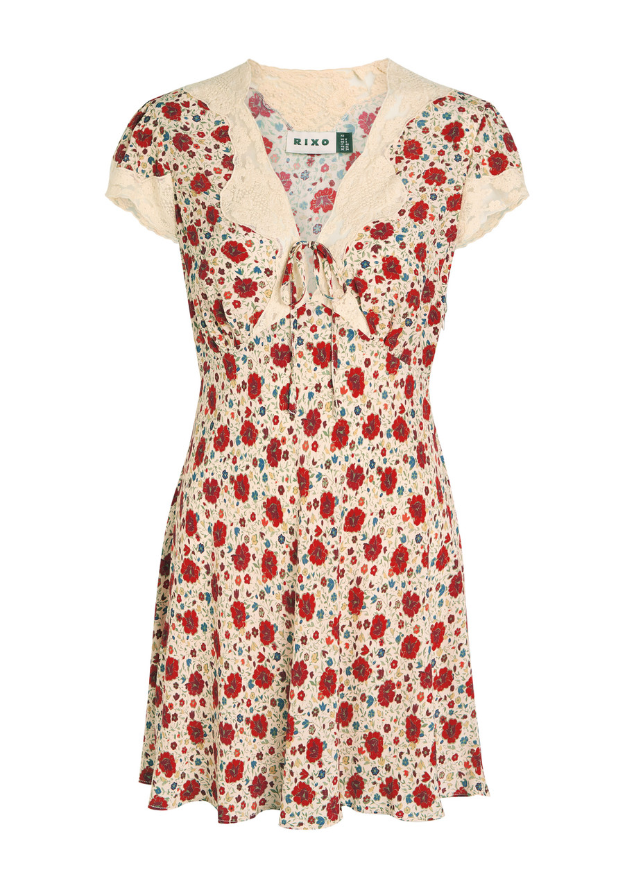 Rixo Lacie Floral-print Crepe de Chine Mini Dress - Red And White -