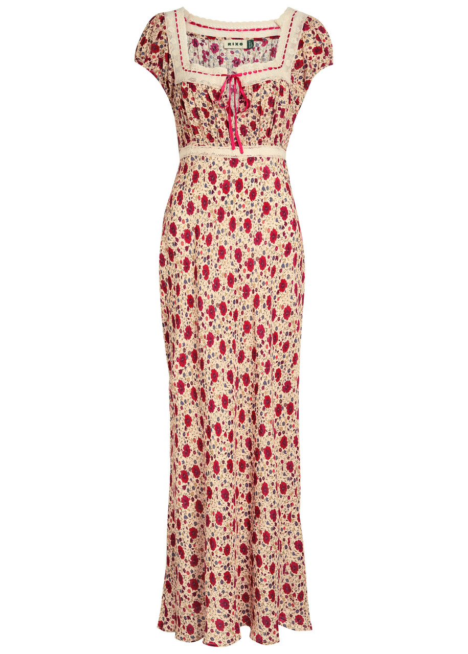 Rixo Maeva Floral-print Crepe de Chine Maxi Dress - Red And White -