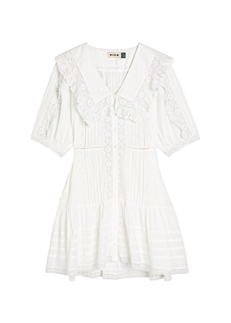 Rixo Dove Pansy Embroidery Cotton Mini Dress - White - X