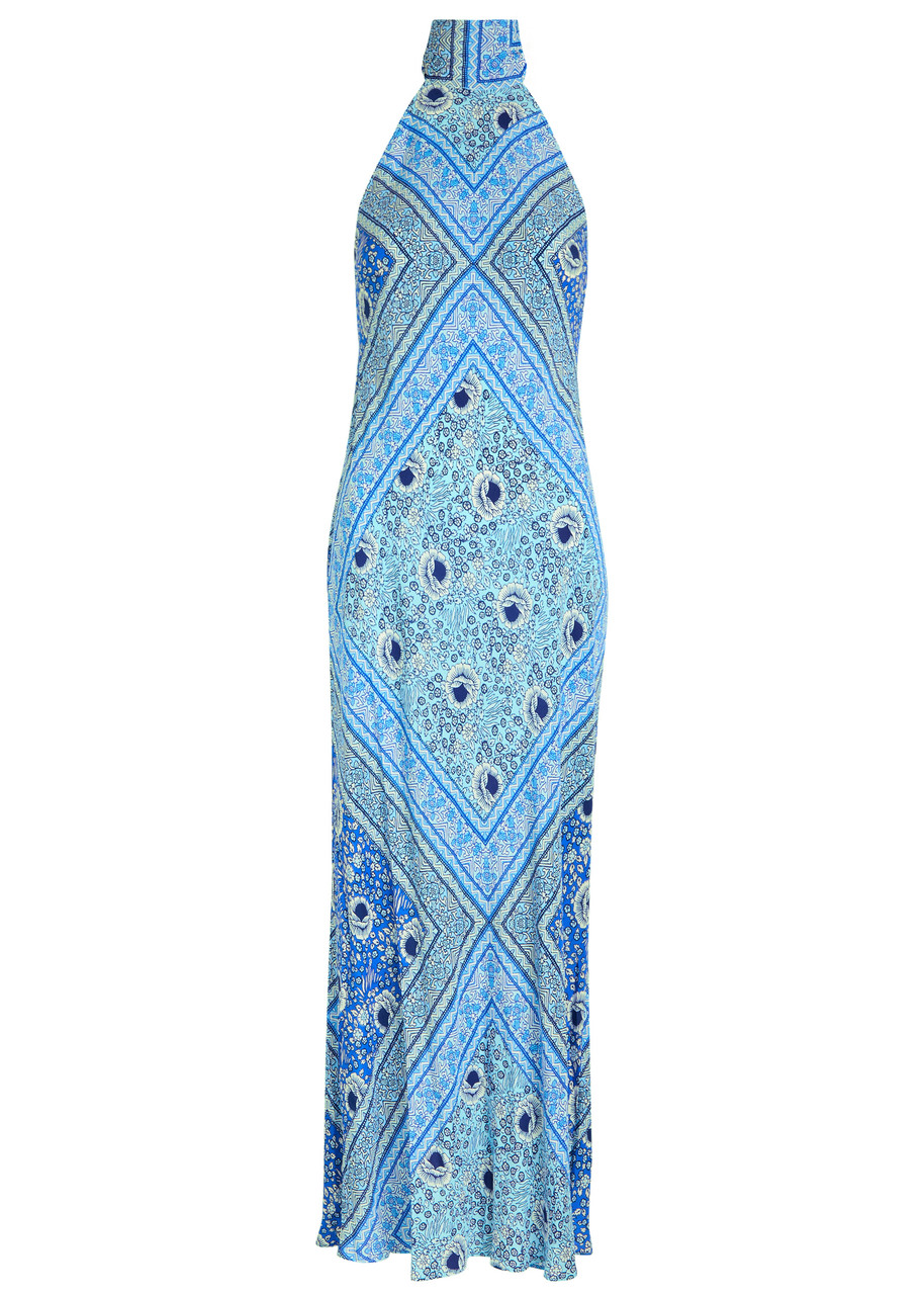 Rixo Maura Patterned Halter-neck Chiffon Midi Dress - Blue -