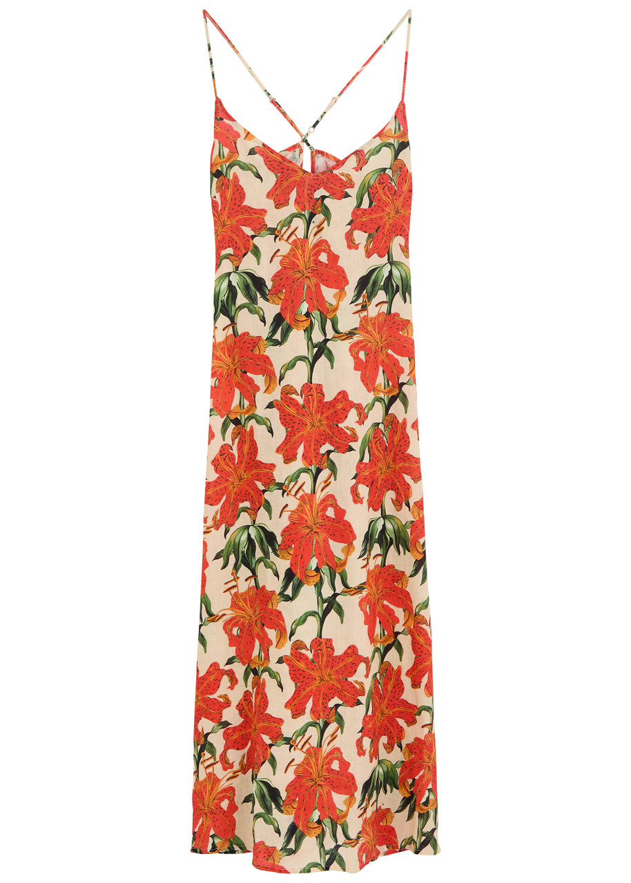 Desmond & Dempsey Floral-printed Linen Night Dress - Orange - L L