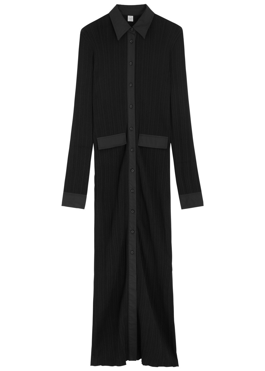 Toteme Ribbed Knit-jersey Maxi Shirt Dress - Black