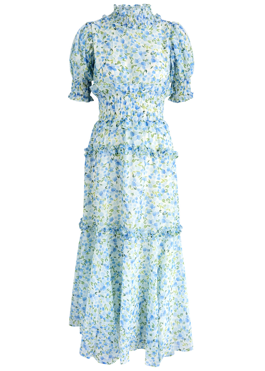 Sister Jane Corolla Flora Floral-print Chiffon Maxi Dress - Light Blue -