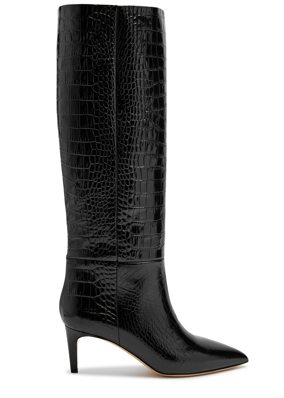 Paris Texas Stiletto Crocodile-effect Leather Knee-high Boots - Black - IT