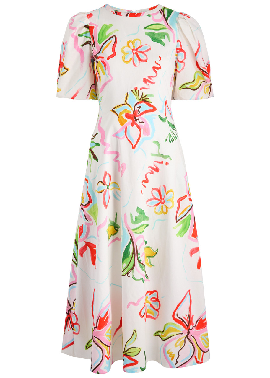 Olivia Rubin Sia Floral-print Cotton Midi Dress - White - S